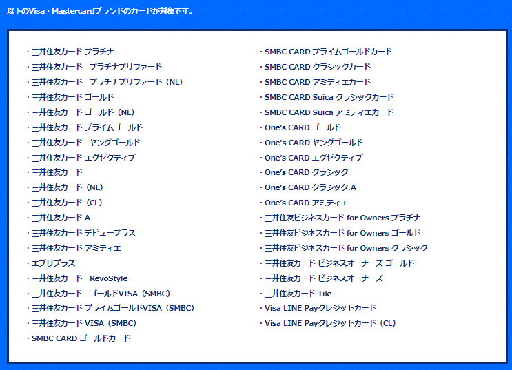 キャンペーン対象のクレジットカード